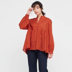 Uniqlo WOMEN Cotton Gathered Long-Sleeve Blouse